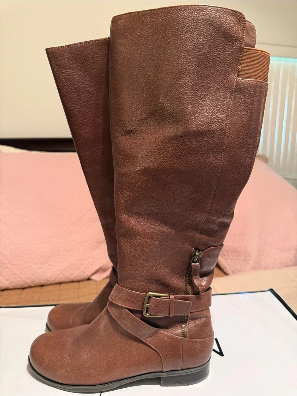 Nine West Chestnut Brown Over-the-Knee Leather Riding Boots
